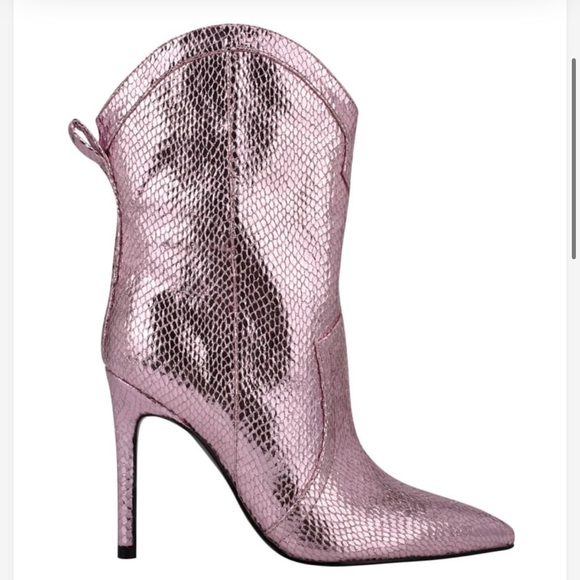 New Guess Bow Tie Metallic Gold Western High Heel Bootie 9 - Picture 7 of 15